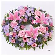Large Rose and Lily Pink &amp; Lilac Wreath 