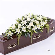 Rose and Lily Casket Spray - White 4ft